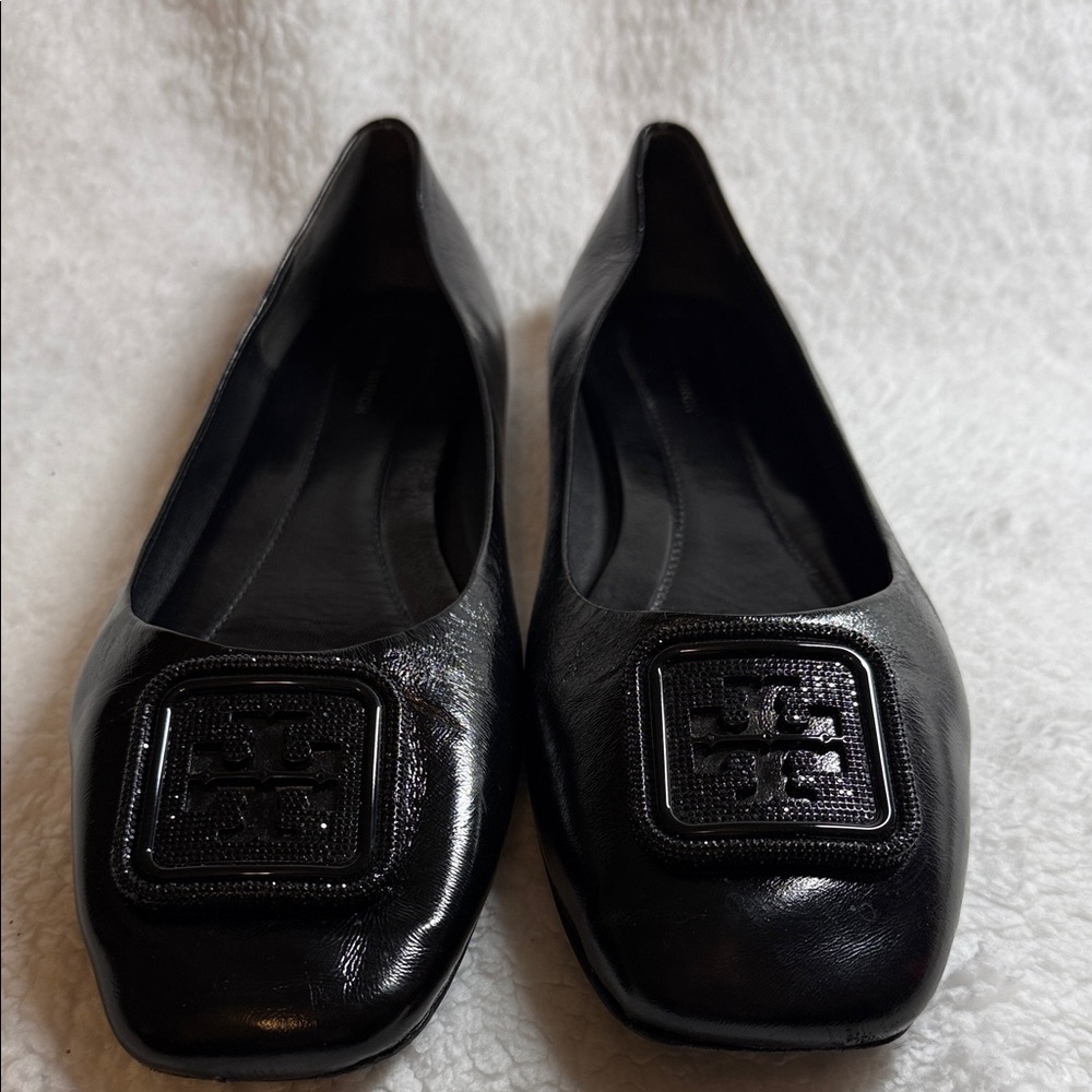 Tory Burch leather flats with sparkle logo